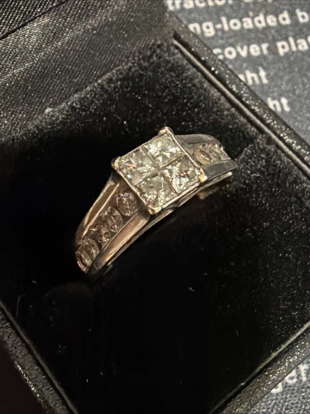Natural Princess Cut Invisible Setting Diamond Ring 10 Karat White Gold